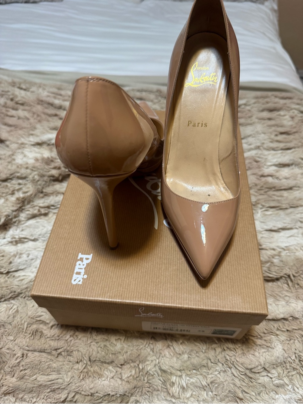 Christian Louboutin Nude Patent Pointed-Toe Stiletto Pumps
